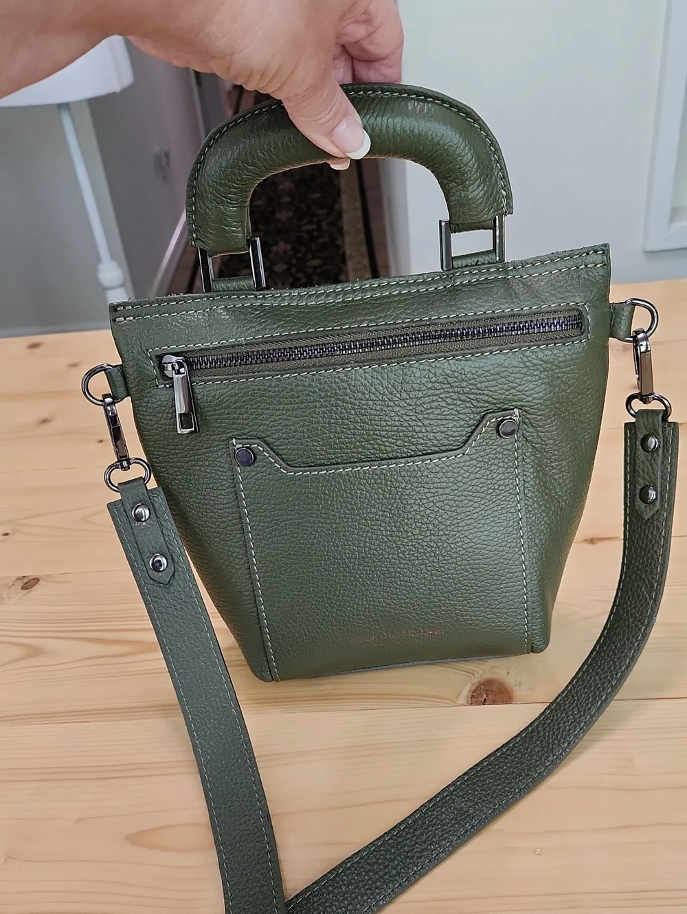 Viola Castellani Milano Olive Green Leather Crossbody Tote Satchel Bag Italy